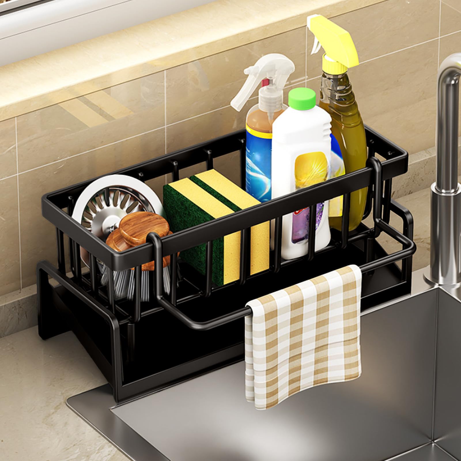 Dishes Sponge Organizer Sponge Tray for Kitchen Sink Storage and Organization Sink Caddy Organizer Auto Draining Tray Household