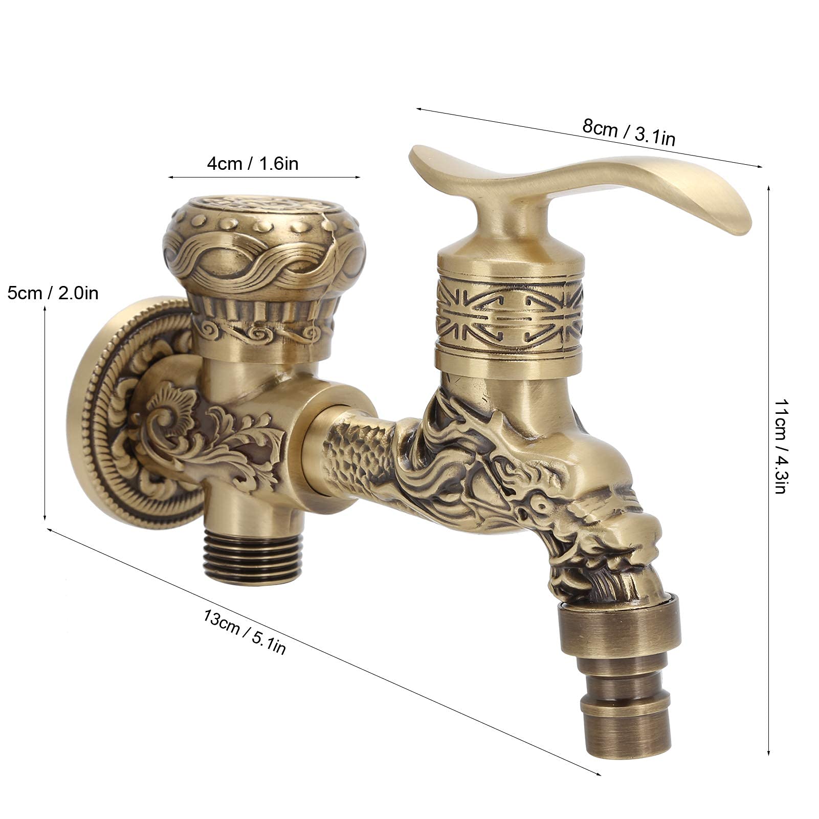 3 rubinetti da giardino vintage, 1/2", in ottone, lungo