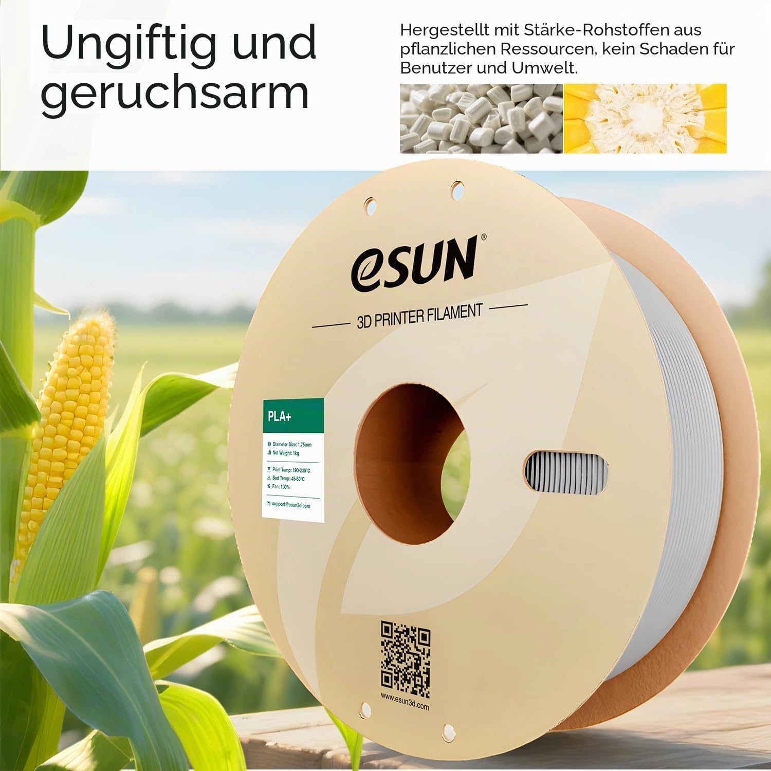 eSUN PLA+ Filament 1.75mm, 3D Drucker Filament PLA Plus, Maßgenauigkeit +/- 0.03mm, 1kg Spule (2.2 LBS) 3D Druck Filament für 3D Drucker, Knochen Weiß