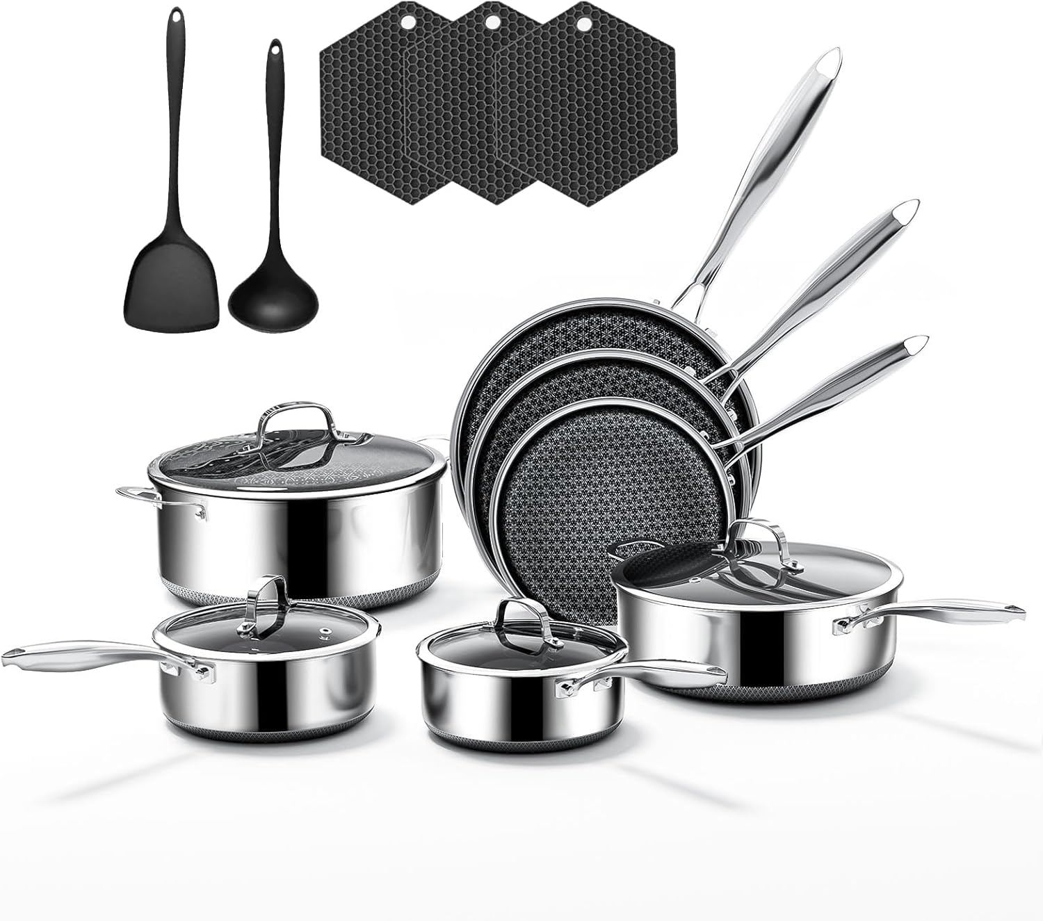 16-Piece 5 Ply Stainless Steel Cookware Set with Lids, Pots and Pans Set Non Stick,...