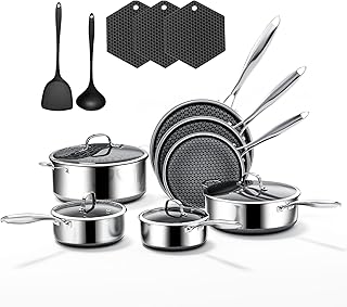 16-Piece 5 Ply Stainless Steel Cookware Set with Lids, Pots and Pans Set Non Stick, Non-Toxic, for Induction, Oven, Dishwasher Safe, RV Essentials, Kitchen Appliances