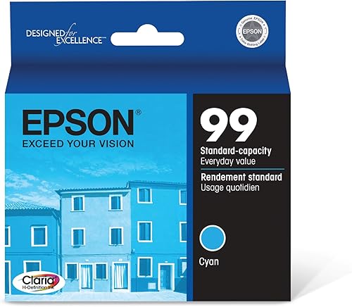 EPSON T099 Claria Cartucho cian de alta definición de tinta de capacidad estándar (T099220-S) para impresoras artesanales Epson