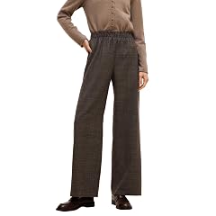 GOELIA Checkered Pants Women Plaid Elastic Waist Palazzo Long Stretchy Wide Leg Trousers Fall Lounge Gingham Teacher Pants