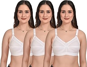 Women’s Everyday Cotton Full Coverage Bra | Non-Padded Non-Wired Bra with Adjustable Straps & Hook Eye Closure | Soft Breathable Bra (White)