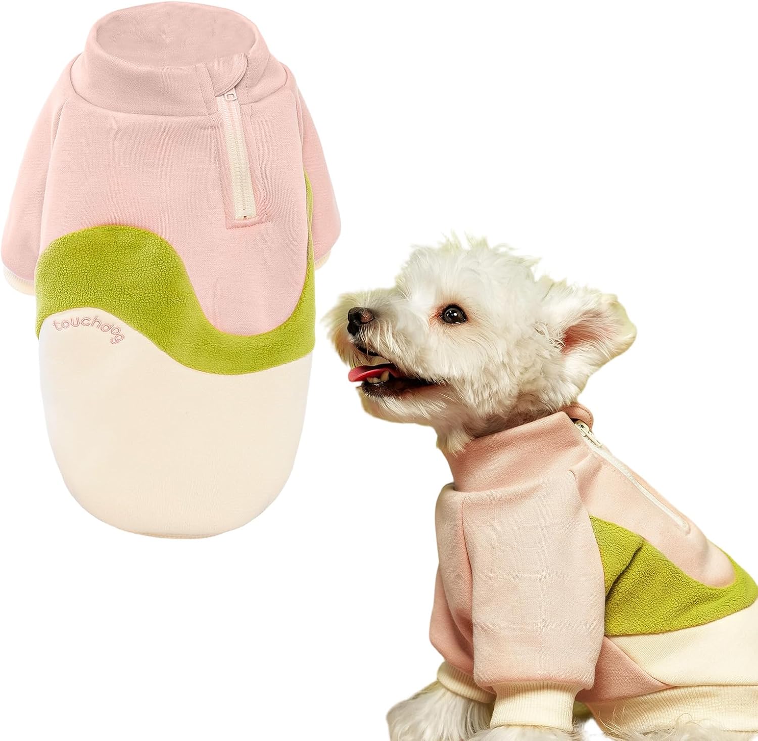 Touchdog Gradient Dog Hoodie Plush Fleece Pet Sweater Snap Buttons for Small Medium Dogs Soft Stretchable Winter Clothing (Pink, M)