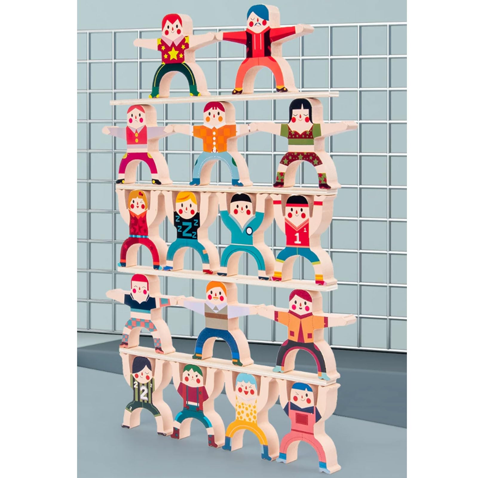 Juego Bloques Madera Montessori Equilibrio Acrobático y Apilamiento