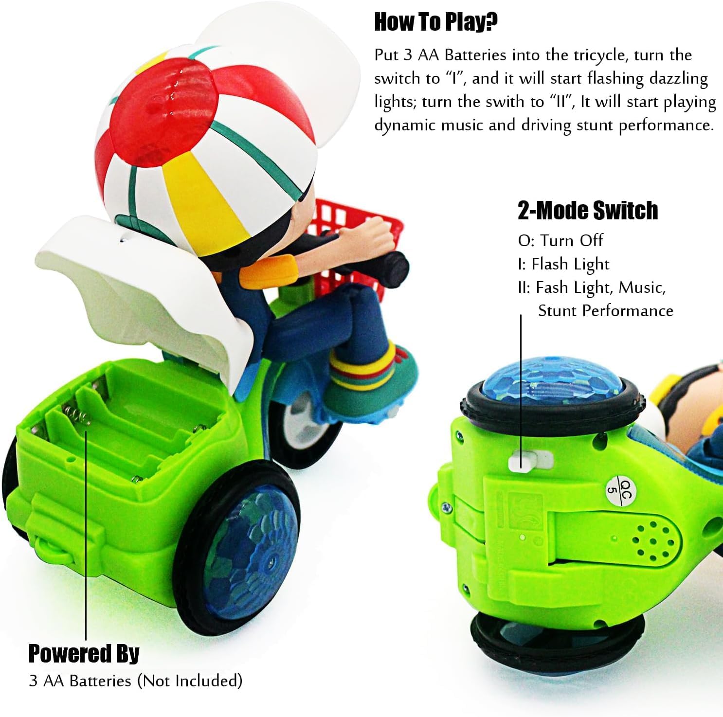 Toyvian Creative Intelligent Tricycle Toy for Design Multi-Functional Riding Options No Battery Required Outdoor Fun for Boys