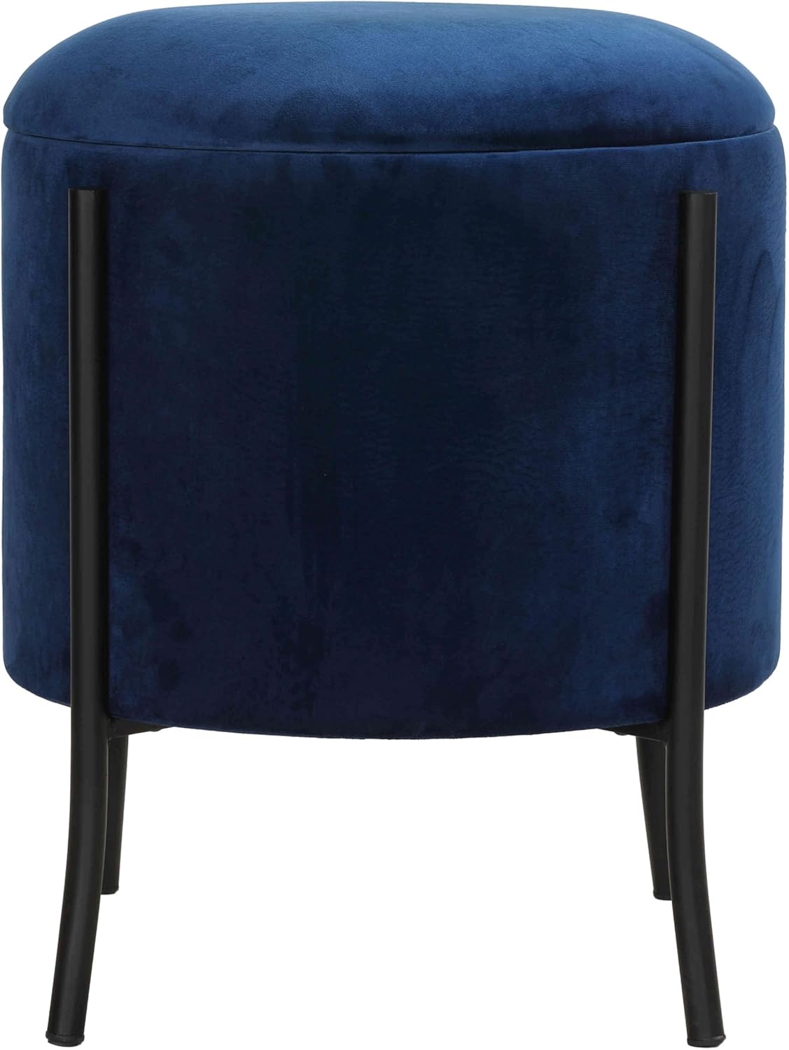Cortesi Home Seattle Round Storage Ottoman with Metal Legs, Navy Blue Velvet