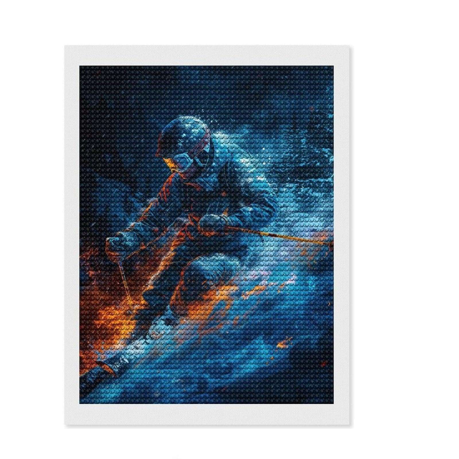 Junmoney Epic Skiing Digital Art Diamond Art Canvas 12"x16", for Women, Complete Accessories, Birthday Gift, Cosy Home Accent, Sparkling Round Gems
