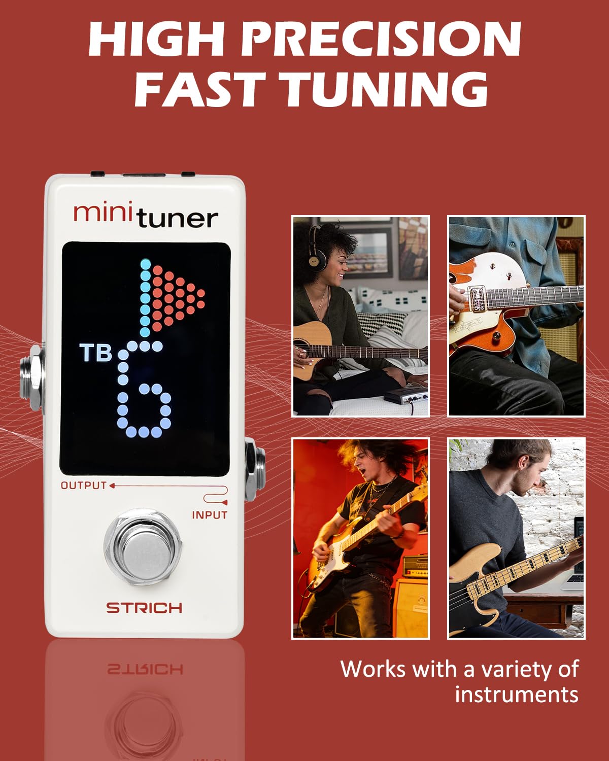 Strcih T-2 - Pedale accordatore per chitarra, alta precisione ± 1 centesimo, True Bypass/Buffer Bypass Dual Mode, sintonizzatore compatto, display LCD, supporta accordature alternative per chitarra