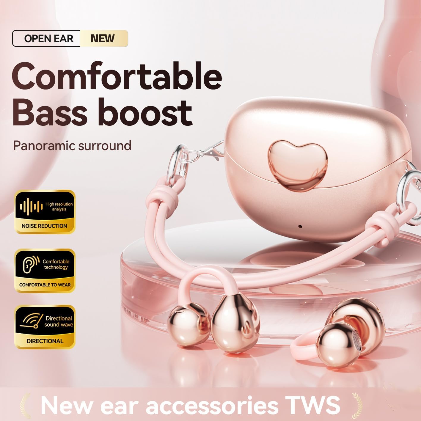 Wireless Bluetooth Earphones Open Headphone with Chic Handbag Charging Case – IPX7 Waterproof, 24H Playtime, Superior Sound Quality for Sports Compatible for Android iOS (Pink)