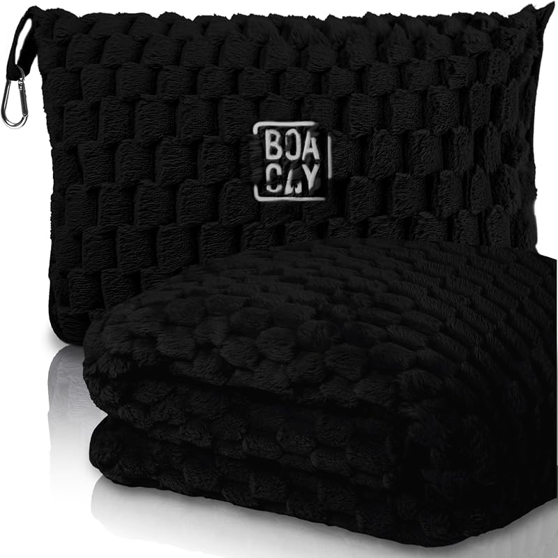 Packable Travel Blanket for Airplane, Car - Compact Office Blanket - Portable Pillow for Adults, Kids with Case, Luggage Sleeve, Backpack Clip