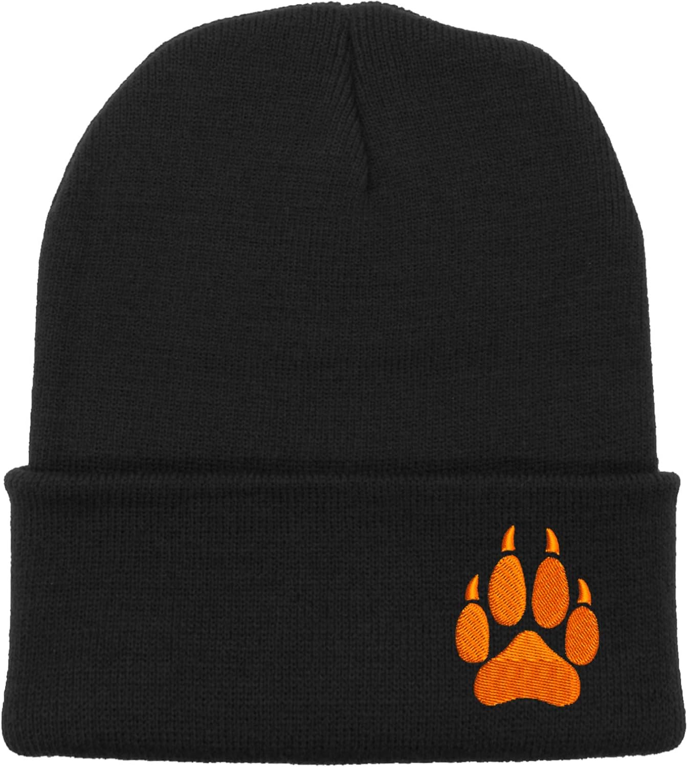 Embroidered Wolf Paw Thick and Warm Skull Cap Cuffed Beanie Men Women Kids