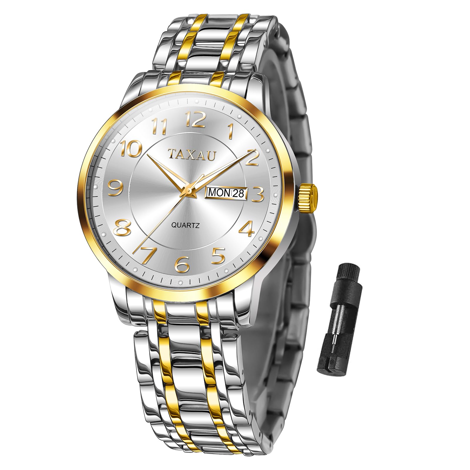 Taxau Edelstahl Herrenuhren wasserdichte Uhren Luxus Business Uhren Multifunktion Leuchtdatum Geschenk Männer
