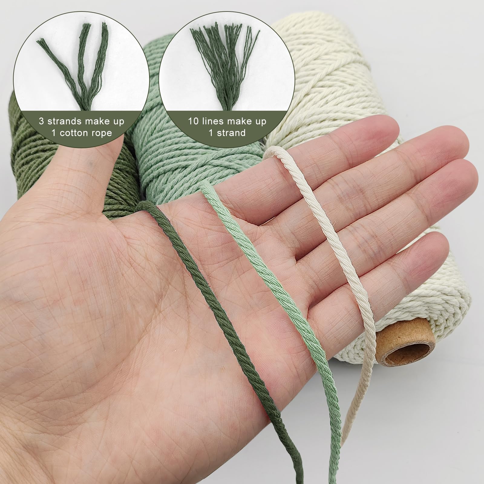 HEETA Corda macramè, 3 mm x 100 m, morbida corda in cotone macramè naturale per artigianato, robusta ed ecologica, 3 fili, filo di cotone intrecciato per principianti fai da te decorazione della