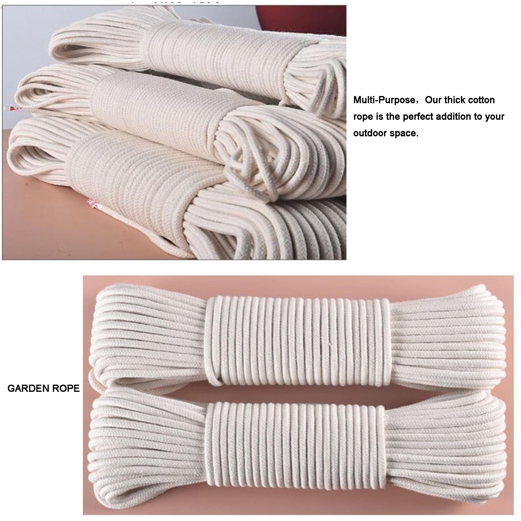 Baumwollschnurknäuel, elastische Kordel, Fadenperlenschnur, Makramee-Seil Beige 100 m, Makramee-Kordel mit Baumwollkern, gedrehtes dickes Baumwollseil, Mehrzweck-Terrassenseil for Makramee-Kunst, Fahn