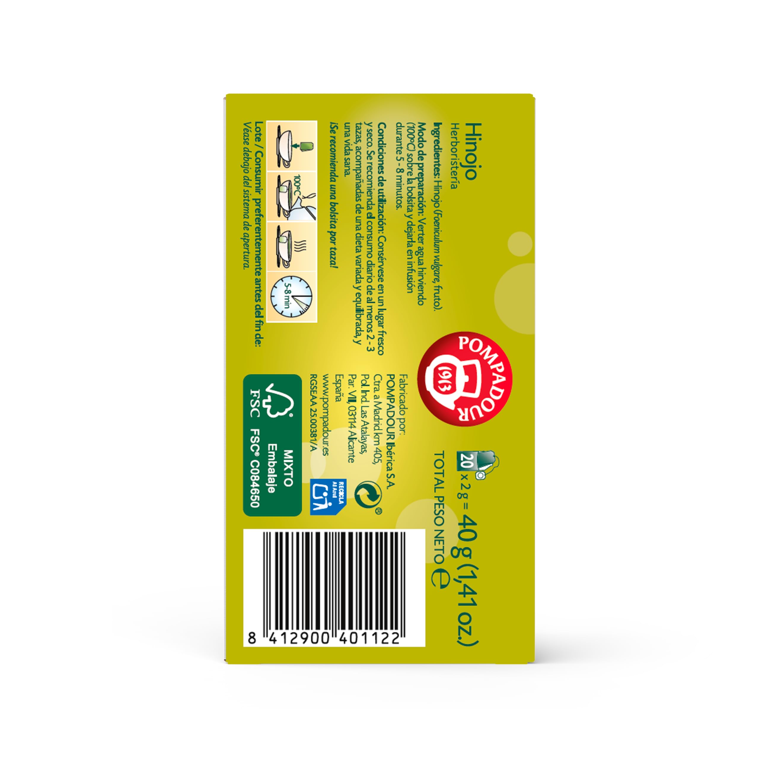 Pompadour Té Infusion Hinojo 20 bolsitas