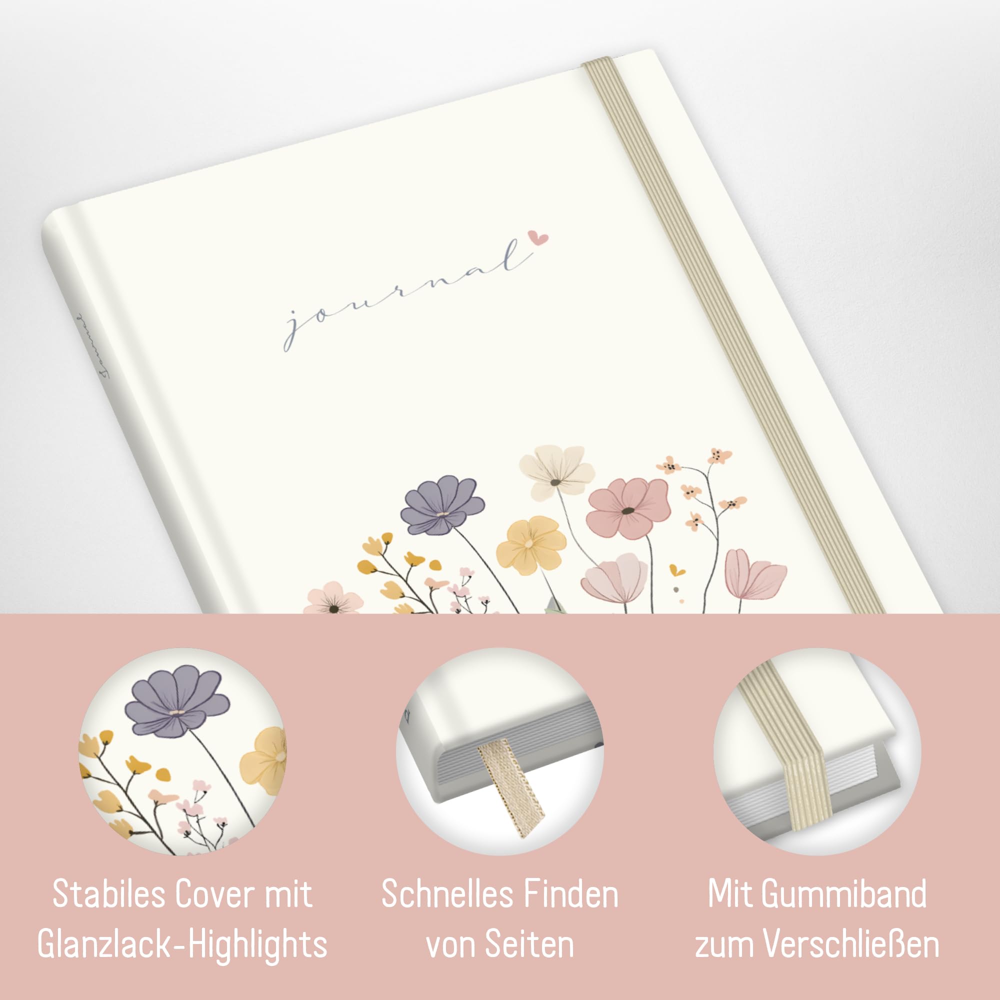 Häfft paper&you® dotted Journal A5 – notes w kropki „Flower Joy” | 156 ponumerowanych stron w kropki, gumka i zakładka – do prowadzenia pamiętnika, szkiców, list i kreatywnych notatek