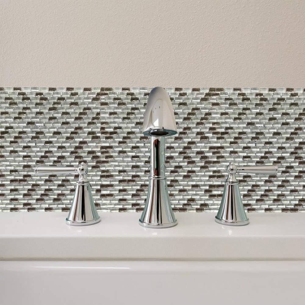 10 - Piece 12.2" X 11.2" X 8 mm Albion Beautiful Kitchen Backsplash and Bathroom Glass Mosaic Tiles in White and Brown Finish