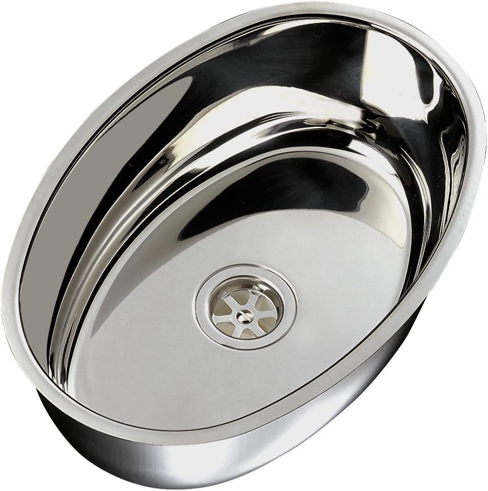 Ambassador Marine Oval Stainless Steel Flat Bottom Ultra Mirror Polished Finish Sink, 15 1/2-Inch Long x 11-Inch Wide x 5 1/4-Inch Deep