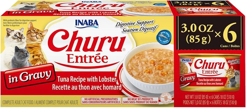 INABA Churu Entrée em Molho com Atum e Lagosta para Gatos Adultos – Pacote com 6 Latas