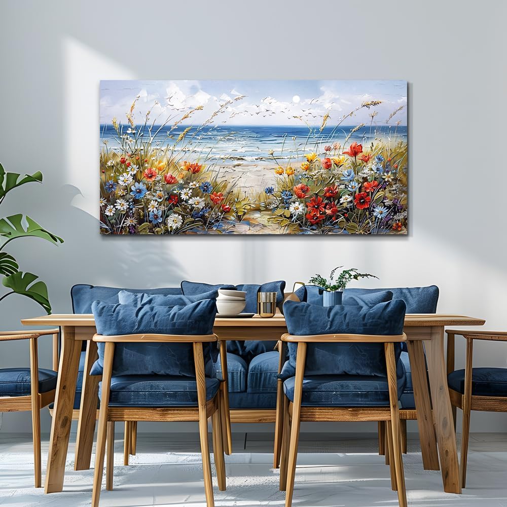 MHARTK66 Canvas Wall Art For Living Room Farmhouse Bedroom Wall Painting Blue Beach Ocean Pictures Office Photos Watercolor Wall Decor Flowers Nature Artwork For Walls Modern Home Decorations - Image 7