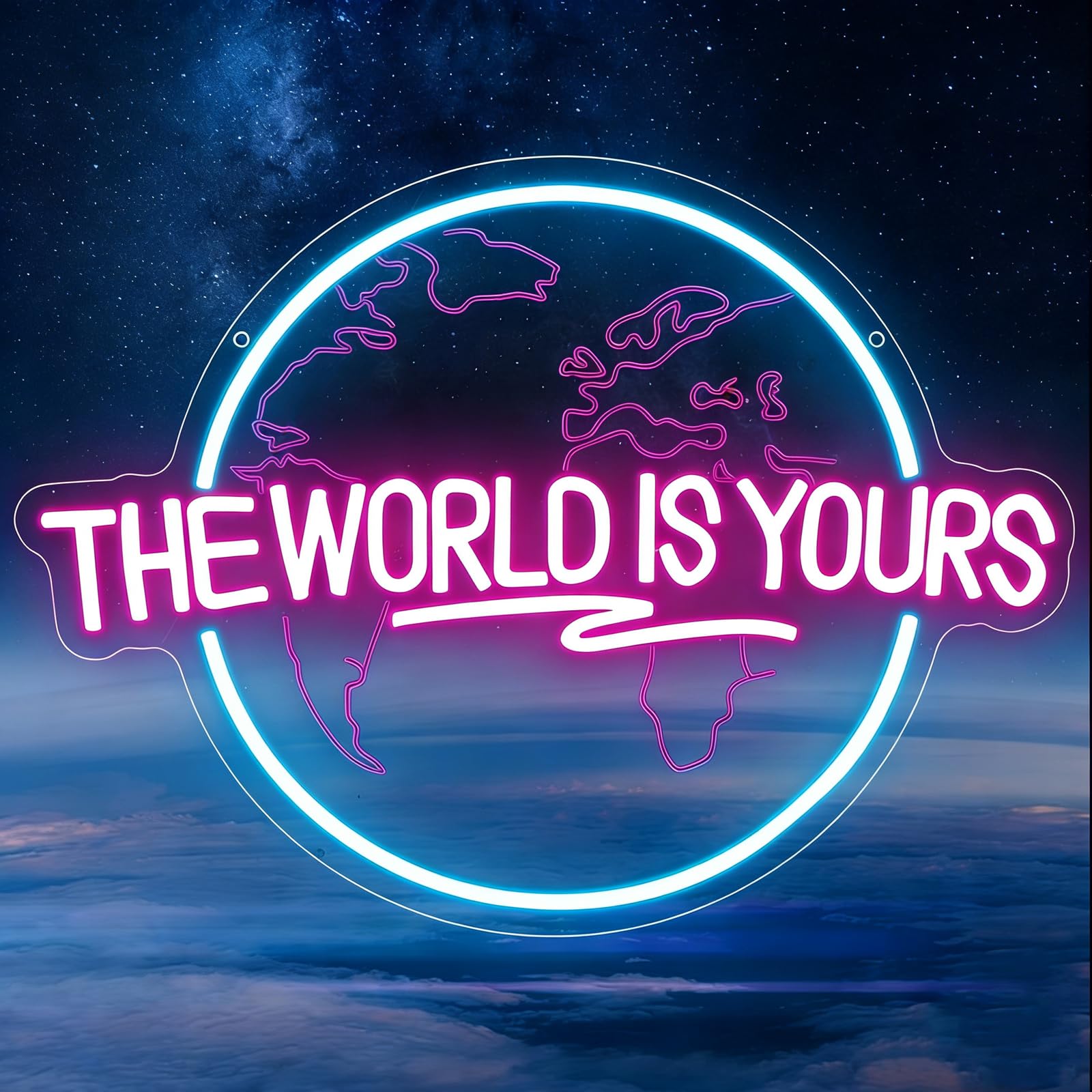 The World is Yours Neon Schild für Wand Deko,The World is Yours Planet LED Schild für Home Bar Schlafzimmer Club Party Pub,Erde Dimmable Leuchtschild Geschenk für Lady Männer USB Powered（16.9"*12.6"）