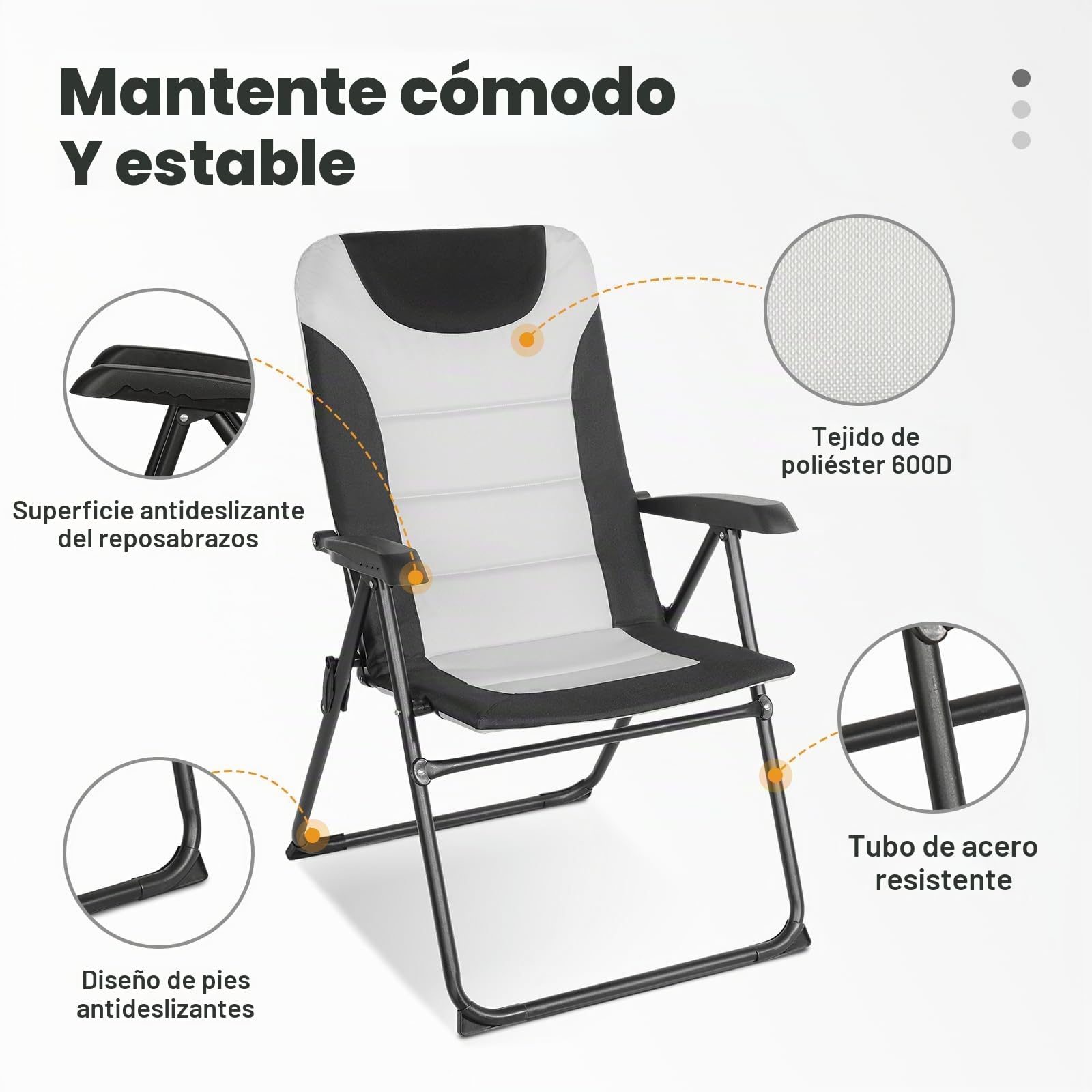 Homecall Silla de jardín plegable acolchada con respaldo ajustable, negro y crema