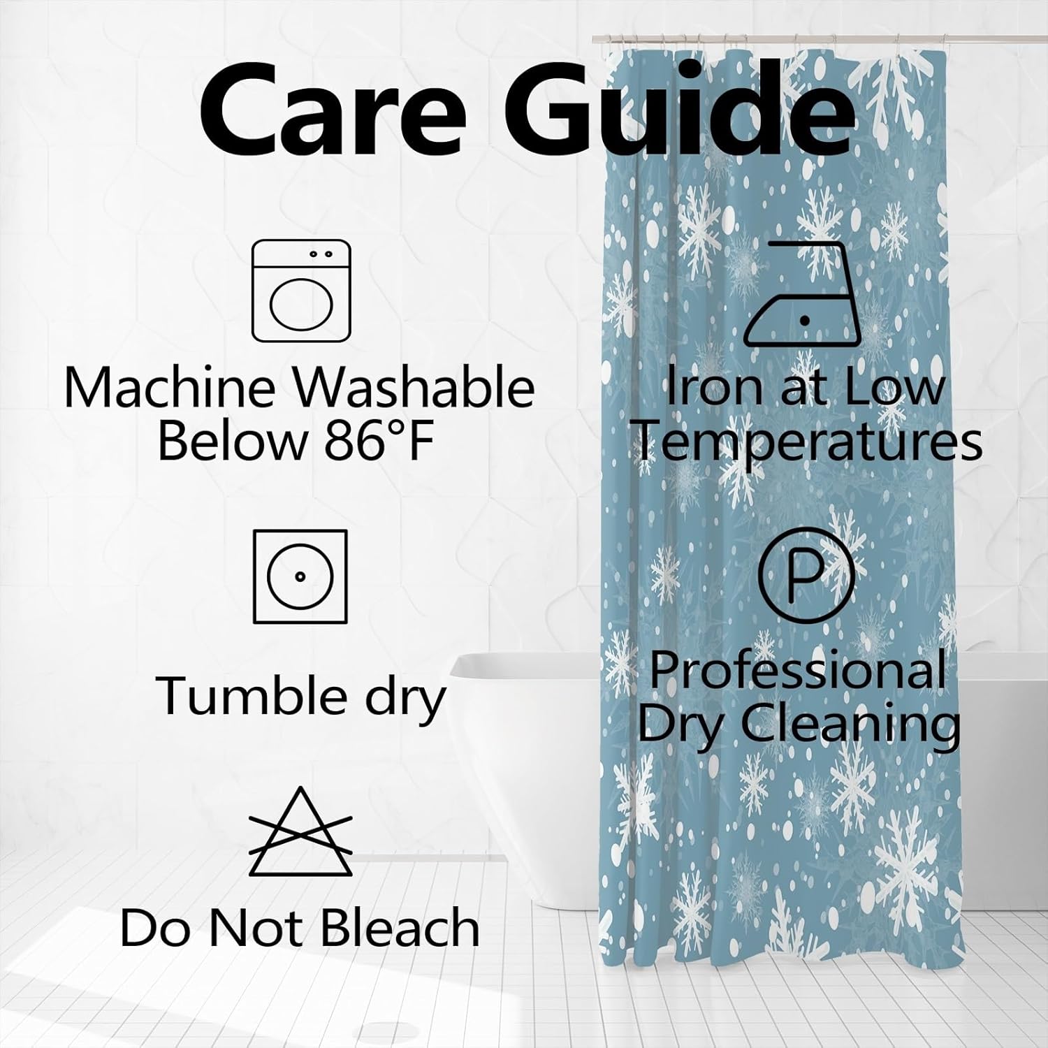 Snowflakes Shower Curtain for Bathroom Christmas Decor Shower Curtain Set with Hooks 72x72inches Cold Ice White Snow Flowers X-mas Waterproof Fabric Shower Curtains