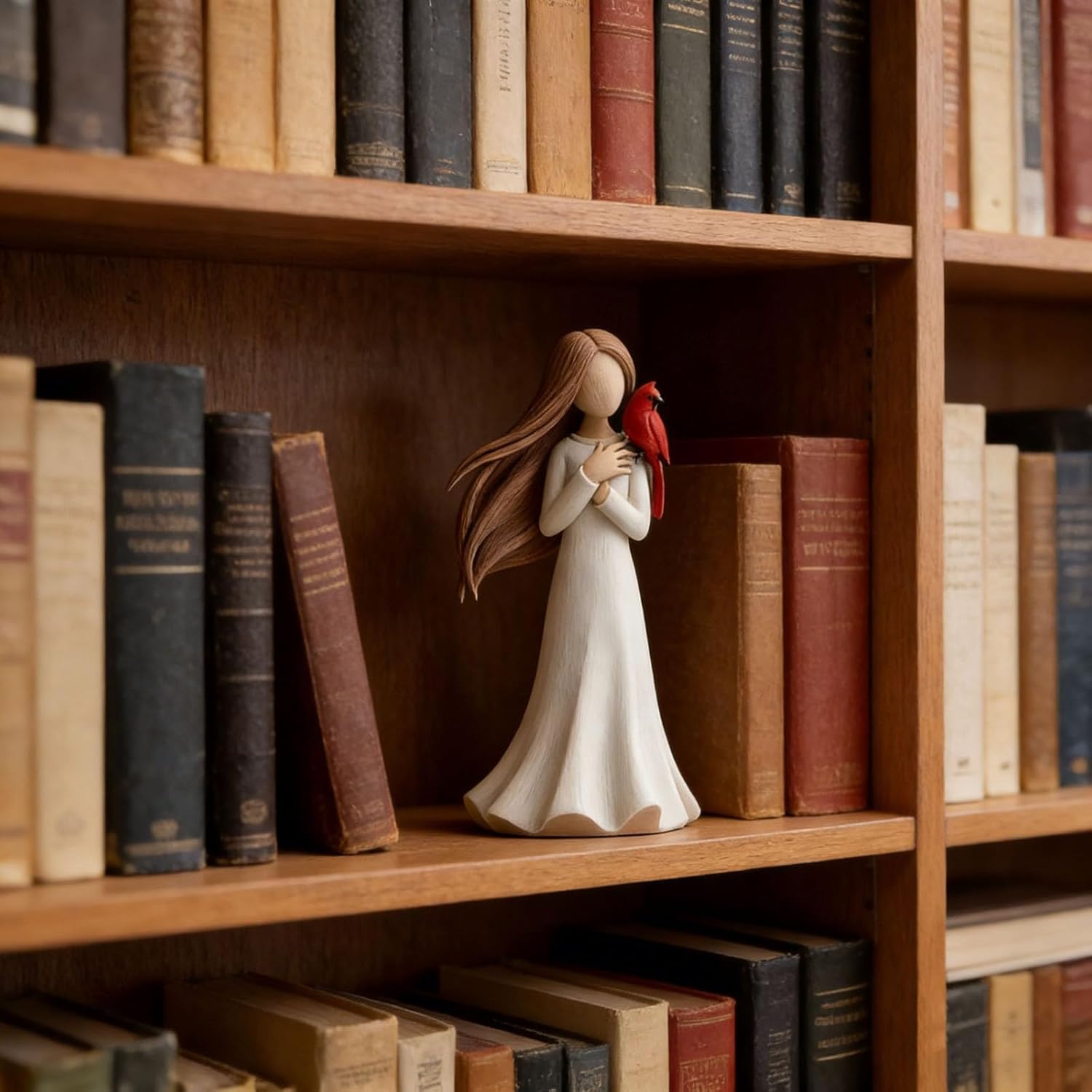 Cardinal Remembrance Love and Serenity Figurine, Angel Cardinal Figurines, Guardian Angel Figurines, White Resin Angel Memorial Ornament with Red Bird for Sympathy, Sympathy Remembrance Gifts (1PC) - Image 4