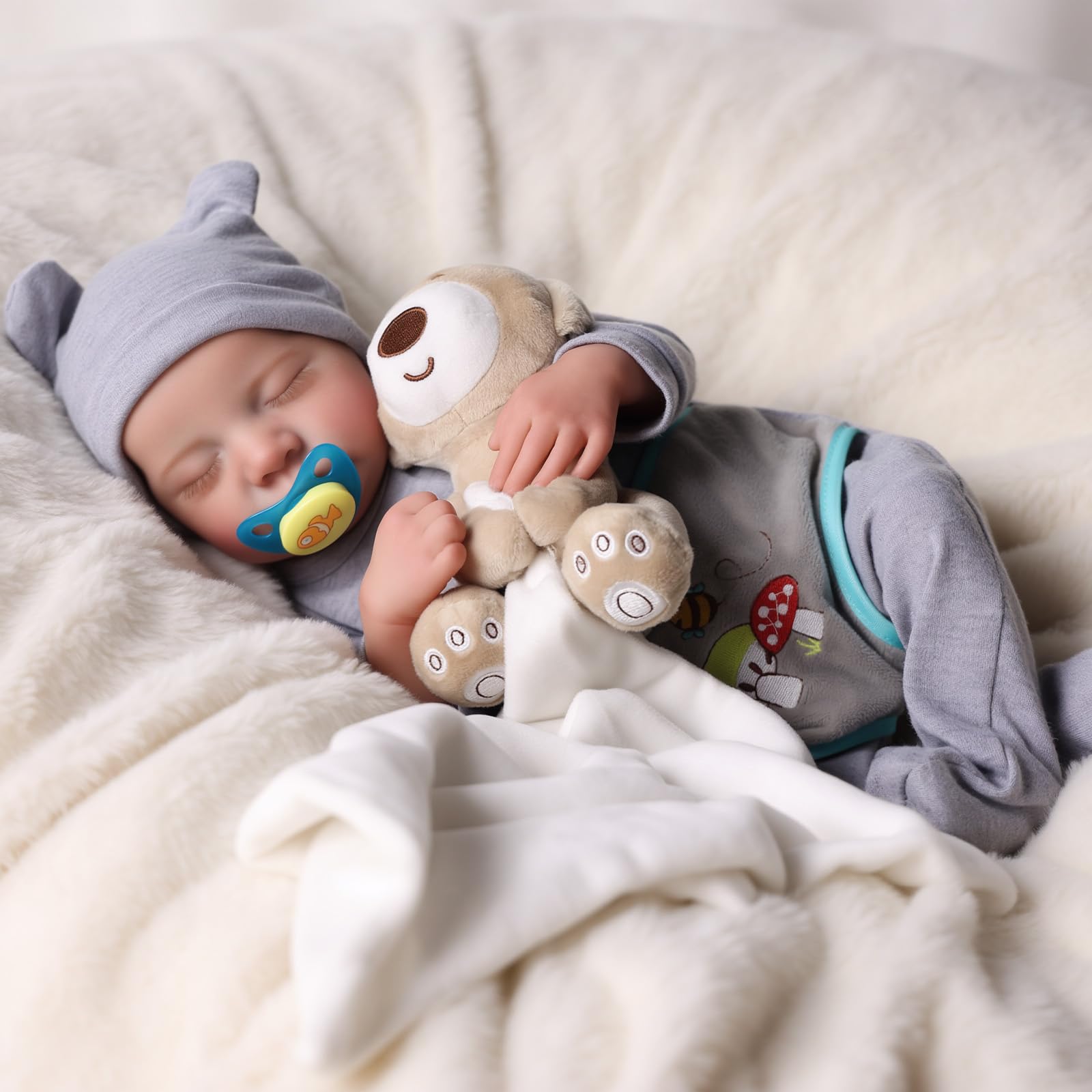 JIZHI Lifelike Reborn Baby Dolls - 17 Inch Realistic Newborn Baby Doll Real Life Baby Dolls Full Vinyl Poseable Body Sleeping Baby Boy with Feeding Kit for Children 3+