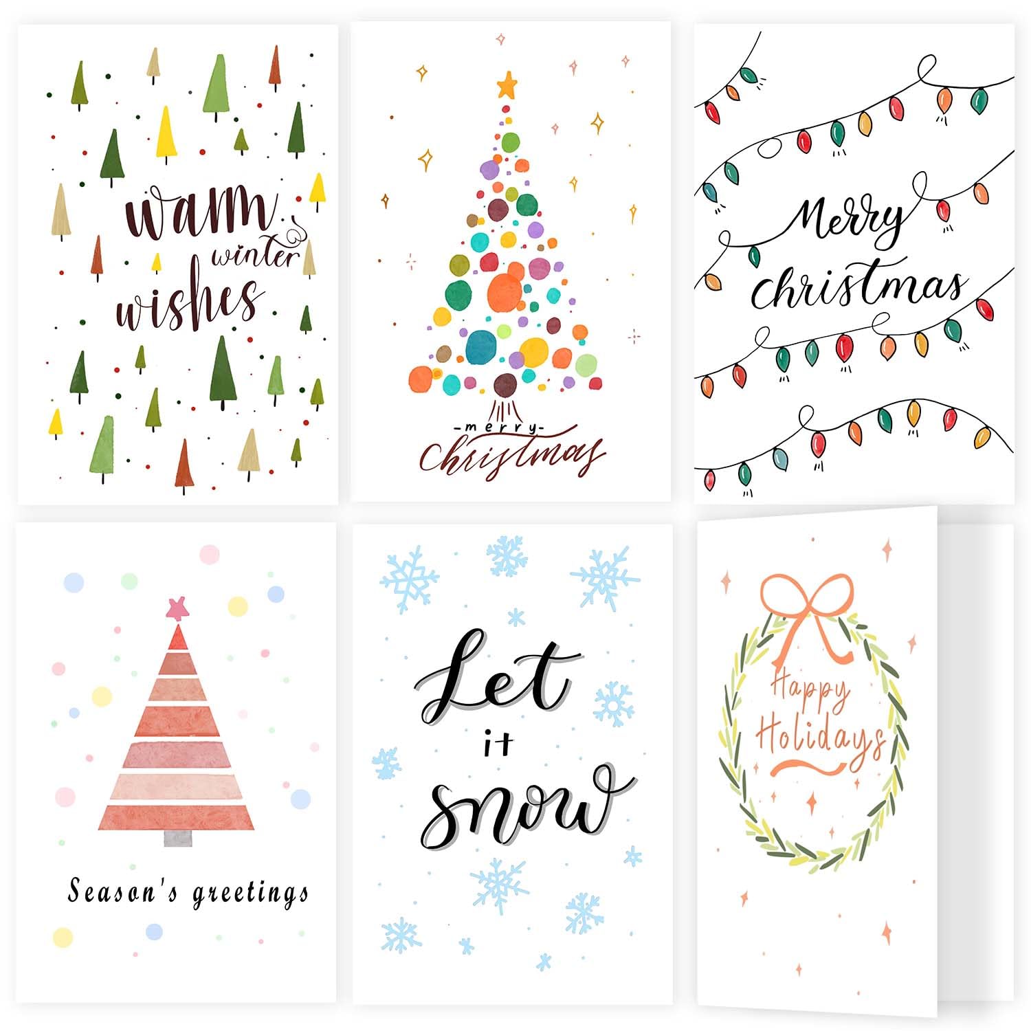 VJQ 24 Pack Christmas Cards And Envelopes,6 Christmas Pattern Designs Blank Greeting Cards 4x6，Boxed Christmas Cards Packaged，Bulk Plain Blank Cards
