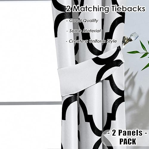 Miniatura 6 de Melodieux Cortinas opacas con ojales para oscurecer la habitación, con estampado marroquí, para sala de estar, dormitorio, 42 x 96 pulgadas, blanco