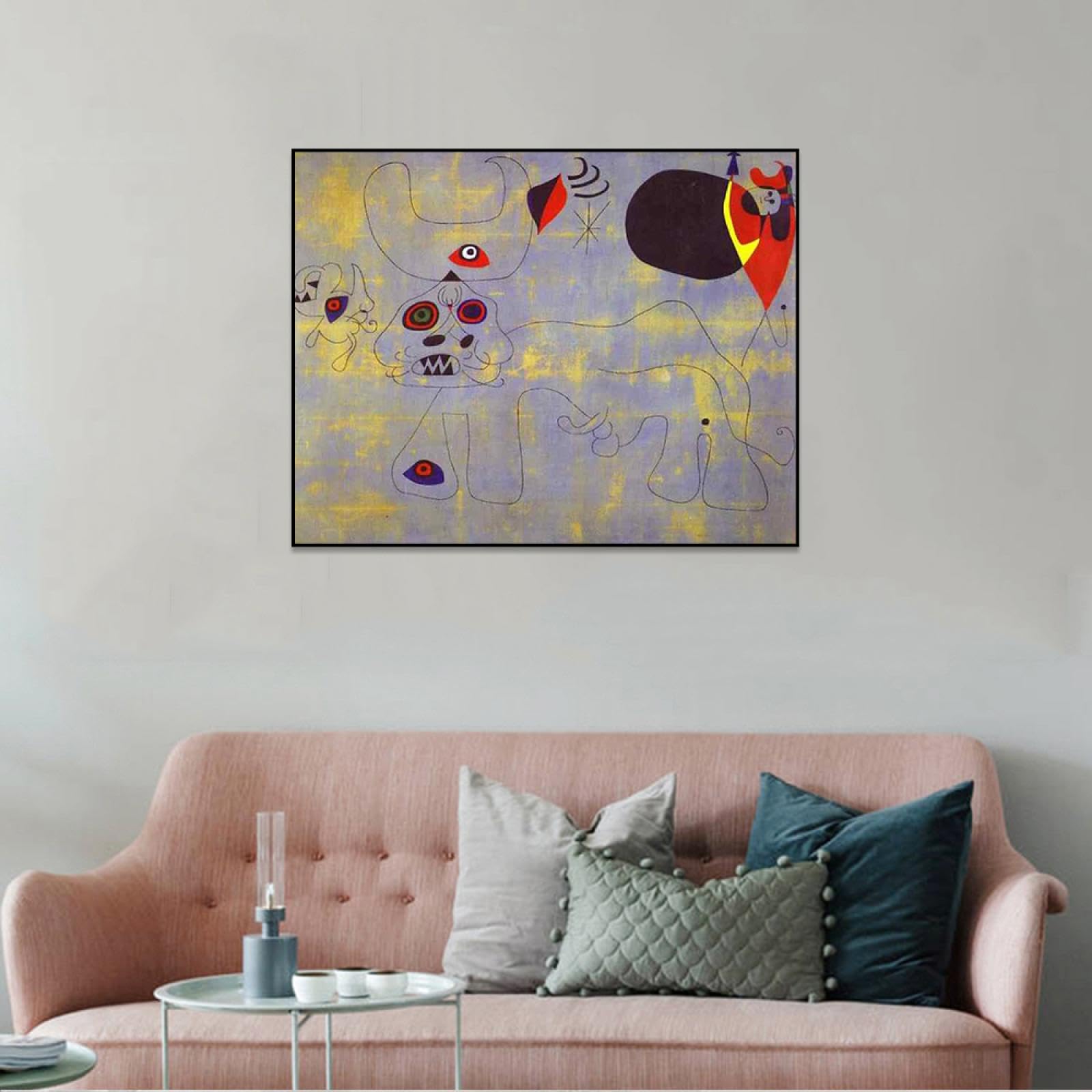 Phyrek123 Joan Miro oprawione wydruki walka byka obraz na płótnie Joan Miro plakat słynna sztuka abstrakcyjna reprodukcje nowoczesna sztuka ścienna do salonu 20 x 26 cm czarna oprawiona