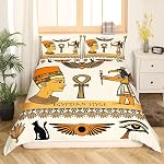 Feelyou Ancient Egypt Pattern Duvet Cover Egypt Culture Bedding Set for Kids Women Men Egyptian Style Decor Comforter Cover Yellow Brown Tribal Design Bedspread Cover 3Pcs Zipper Queen Size