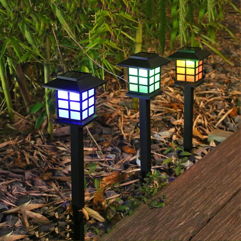 4 opakowania zewnętrznych latarni świetlnych, solarnych lamp słupkowych, zasilanych energią słoneczną na zewnątrz, wodoodporne lampy ogrodowe, trawnik ogrodowy, oświetlenie słupków na ścieżki