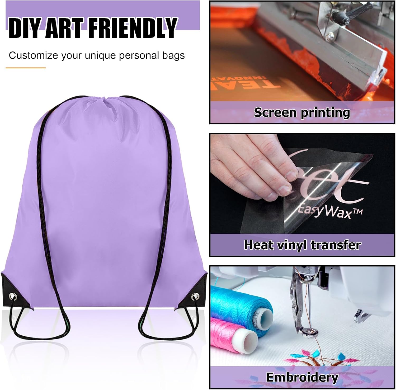 Grneric Drawstring Backpack Bulk 100 Pcs,Polyester Drawstring Bags,Lavender image 5