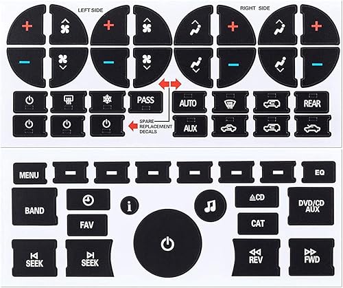 Ombialo Kit de reparación de botones para salpicadero de CA y radio, calcomanías compatibles con vehículos GM, GMC Chevrolet Tahoe Yukon Acadia