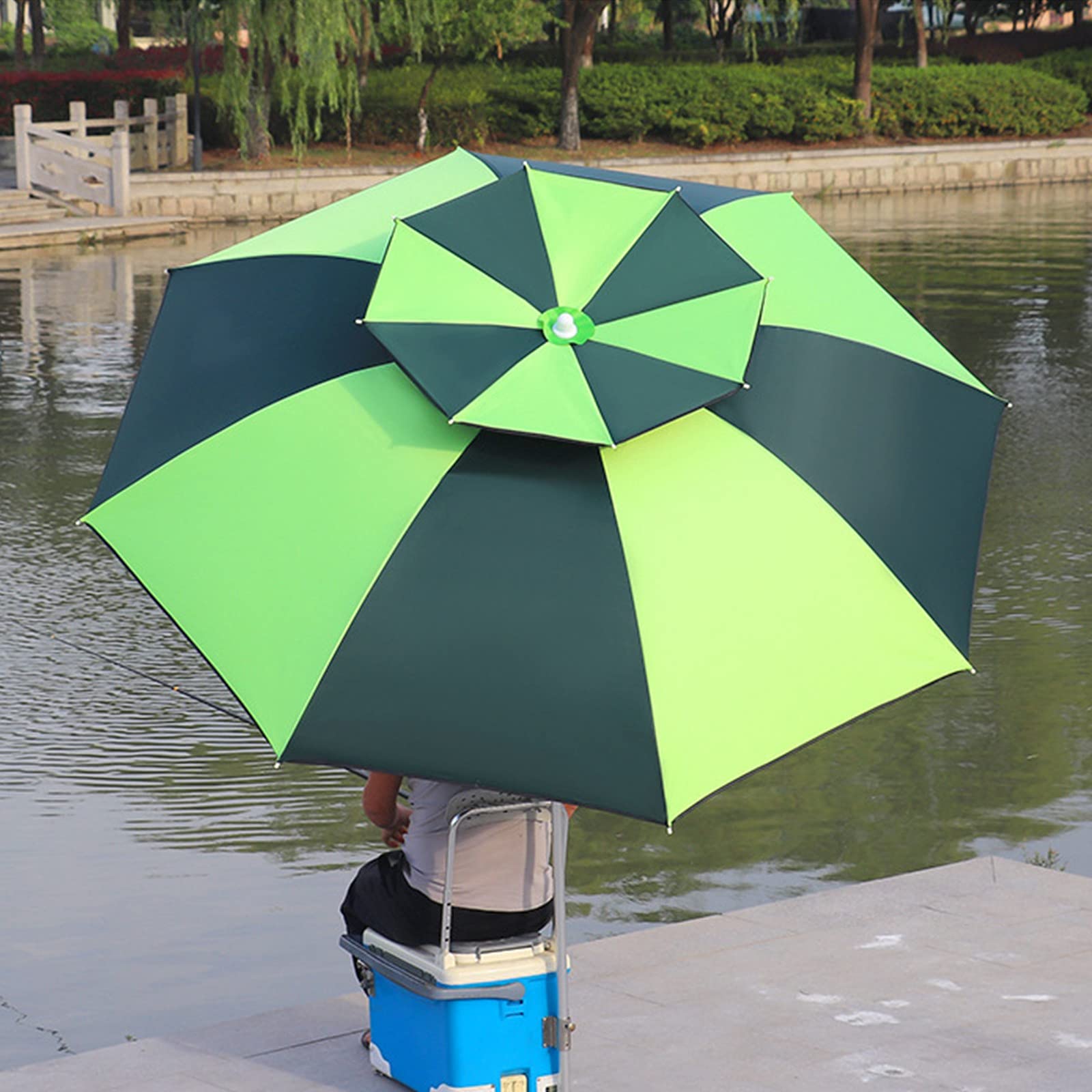 Ombrellone da Giardino, Ombrellone da Pesca Con Protezione Solare a Doppio Strato, Ombrellone Inclinabile Portatile in Tessuto Oxford Antipioggia Ventilato, per Spiaggia All'Aperto(Size:2m)