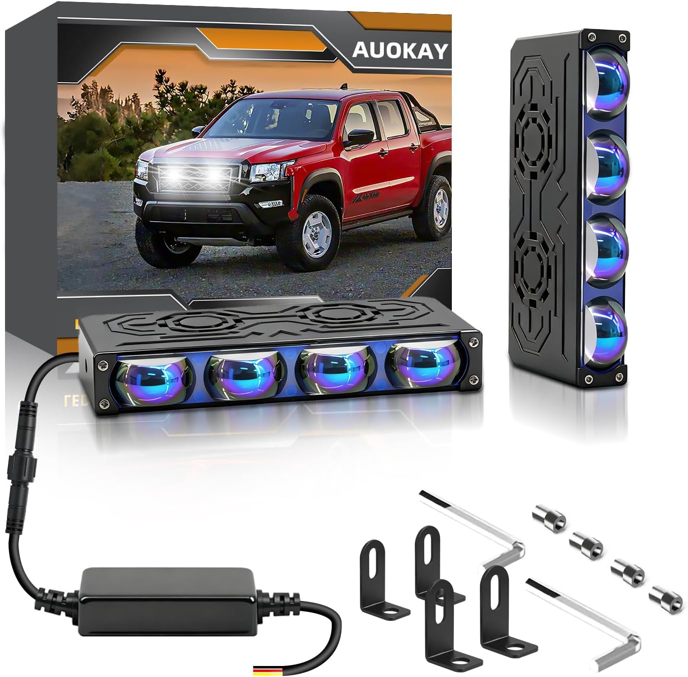 2PCS Grill Driving Lights,Mini Projector Super Bright Hi-Lo Beam White/Yellow Fog Lights with Blue Lens,Waterproof for Offroad/Motorcycle/UTV/ATV