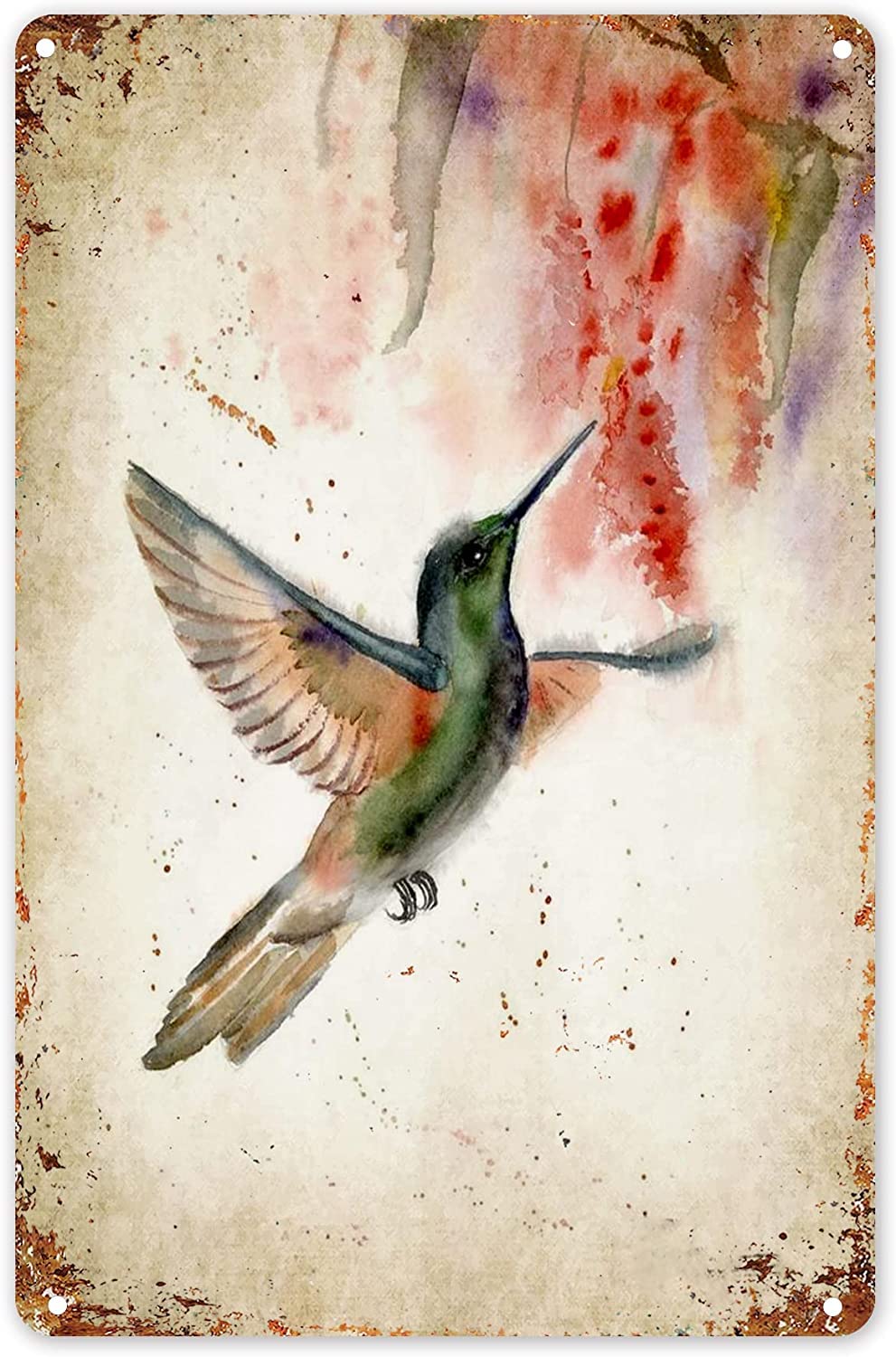 Vintage Metal Signs for Wall Art Decor Watercolor Hummingbird Vintage Signs Retro Tin Signs Aluminum Sign for Kitchen Home Garden Wall Bar Cafe Decor 8x12 Inches