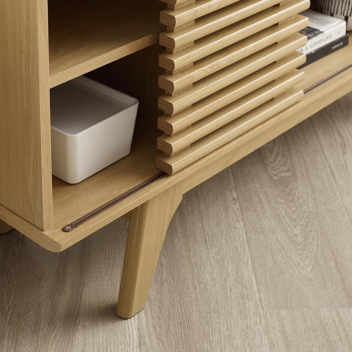Modway Render Mid-Century Modern Low Profile 46" Corner Media TV Stand in Oak, 15 x 46 x 23