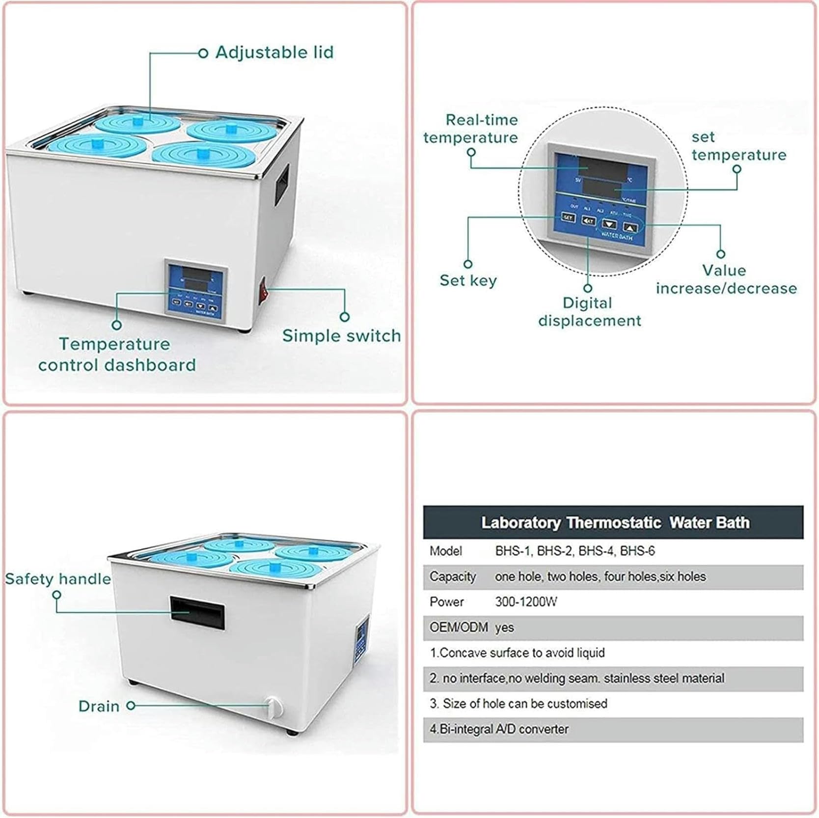 Baño María termostático Digital de Laboratorio, 10 l Baño María termostático eléctrico con 4 Aberturas y Tapas Protectoras para experimentos de Laboratorio