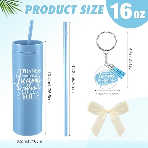 Miniatura 2 de Skylety 24 piezas de regalos de agradecimiento a los empleados, vaso inspirador de agradecimiento de 16 onzas con tapa, pajita, llavero, bolsa de