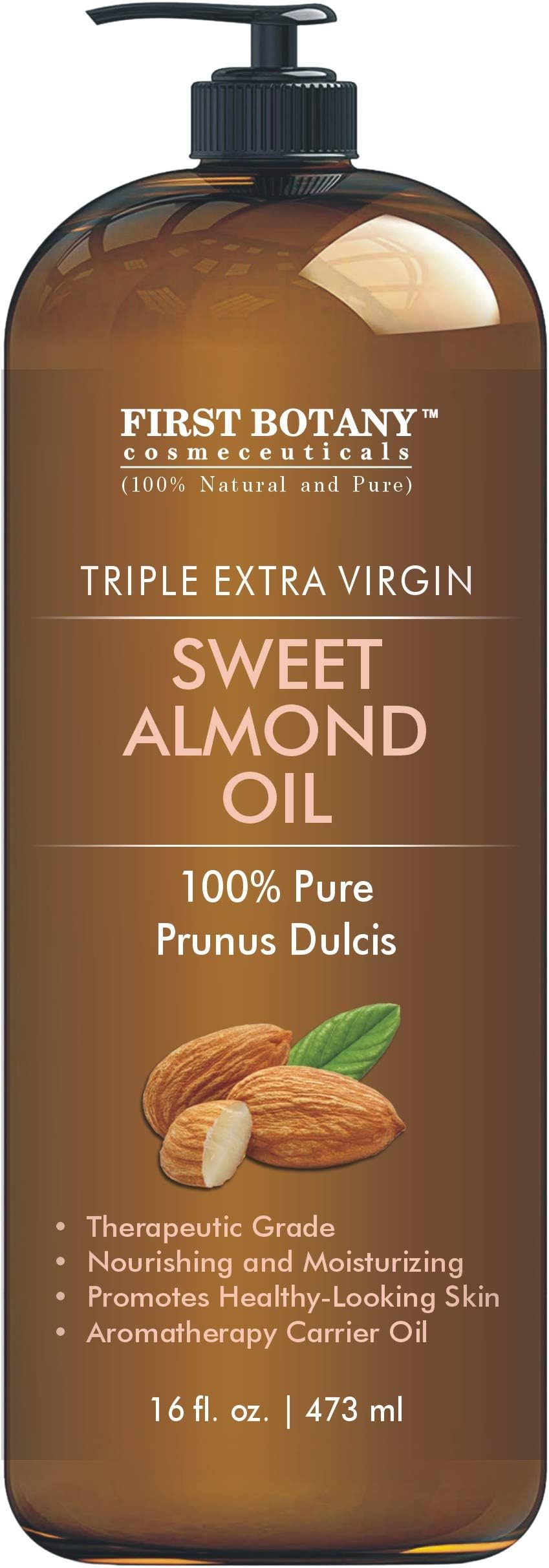 Cosmeceuticals, Cold Pressed Sweet Almond Oil - Triple AAA+ Grade Quality, For Hair, For Skin and For Face, 100% Pure and Natural with Pump dispenser, 16 fl oz
