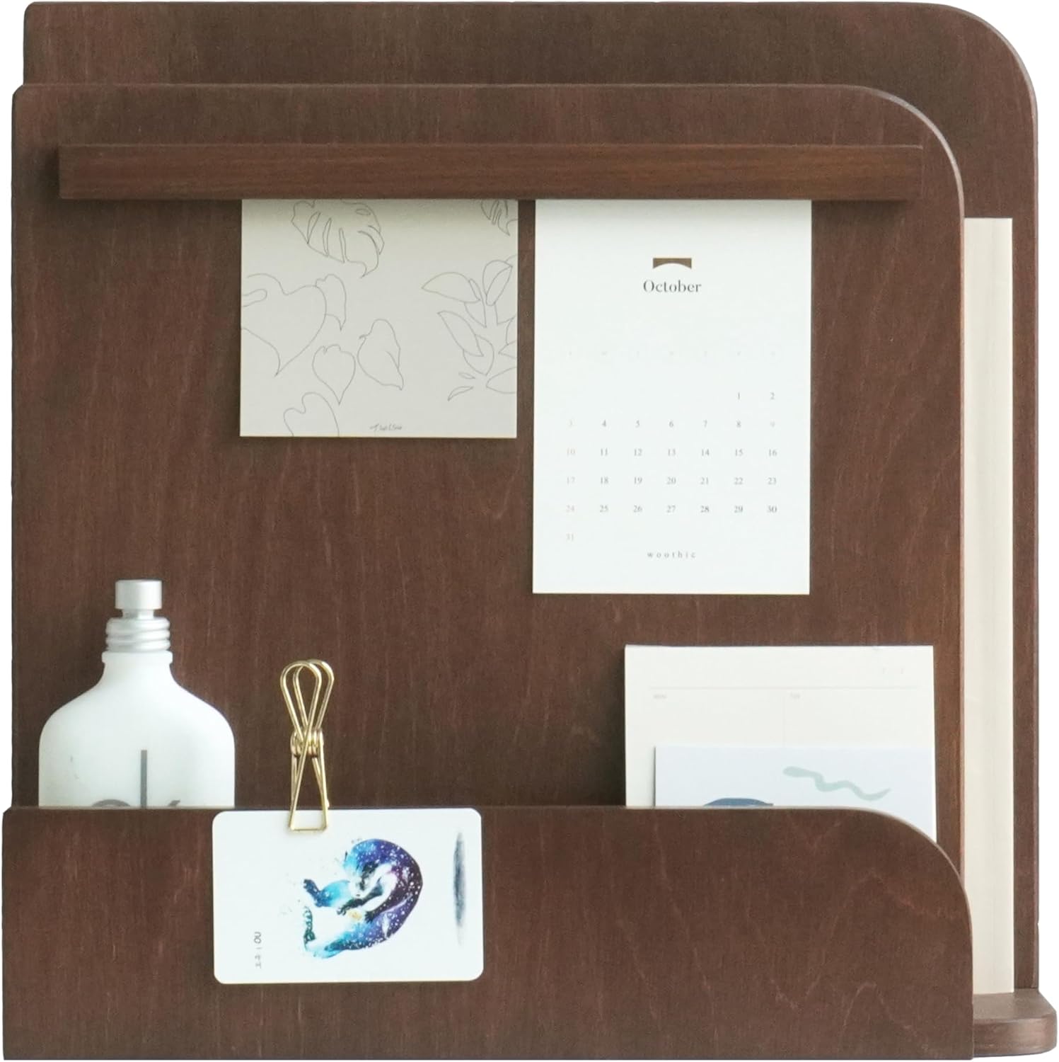 Desk Organizer Wood Tray, Stationery Storage Box, Document Drawers, Walnut