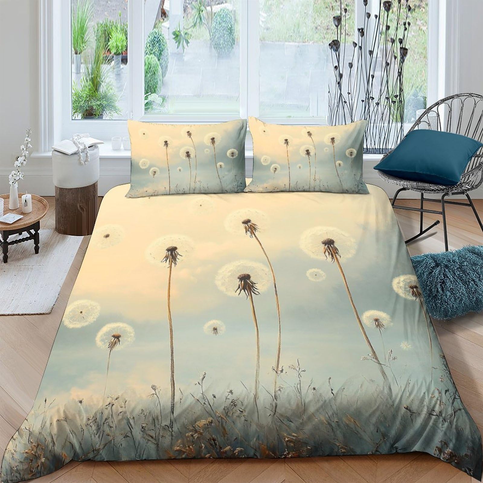 Ctjqhvkz Style-5 3D Printed Dandelion Meadow Fitted Sheet Microfiber Soft Pastel Sunset Bed Cover For Bedroom Guest Room Decor Single（135X200cm）