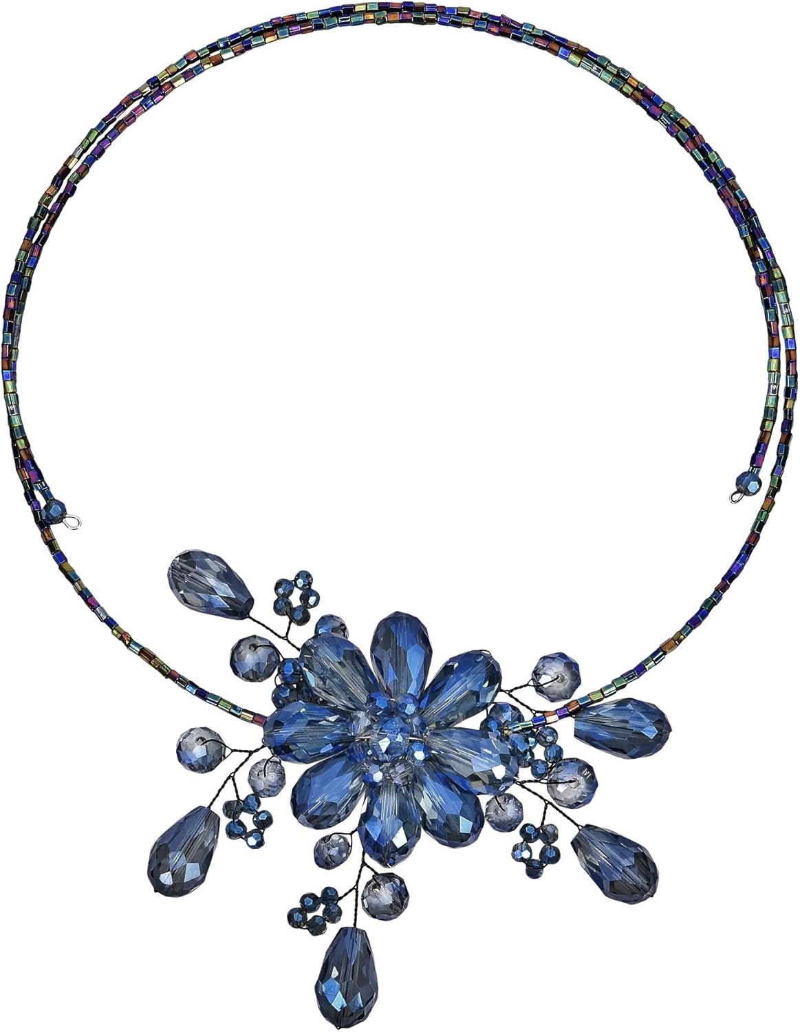 AeraVida Glamorous Midnight Blue Floral Crystal Choker | Fashion Wire Wrap Necklace for Women | Elegant and Stylish Statement Jewelry