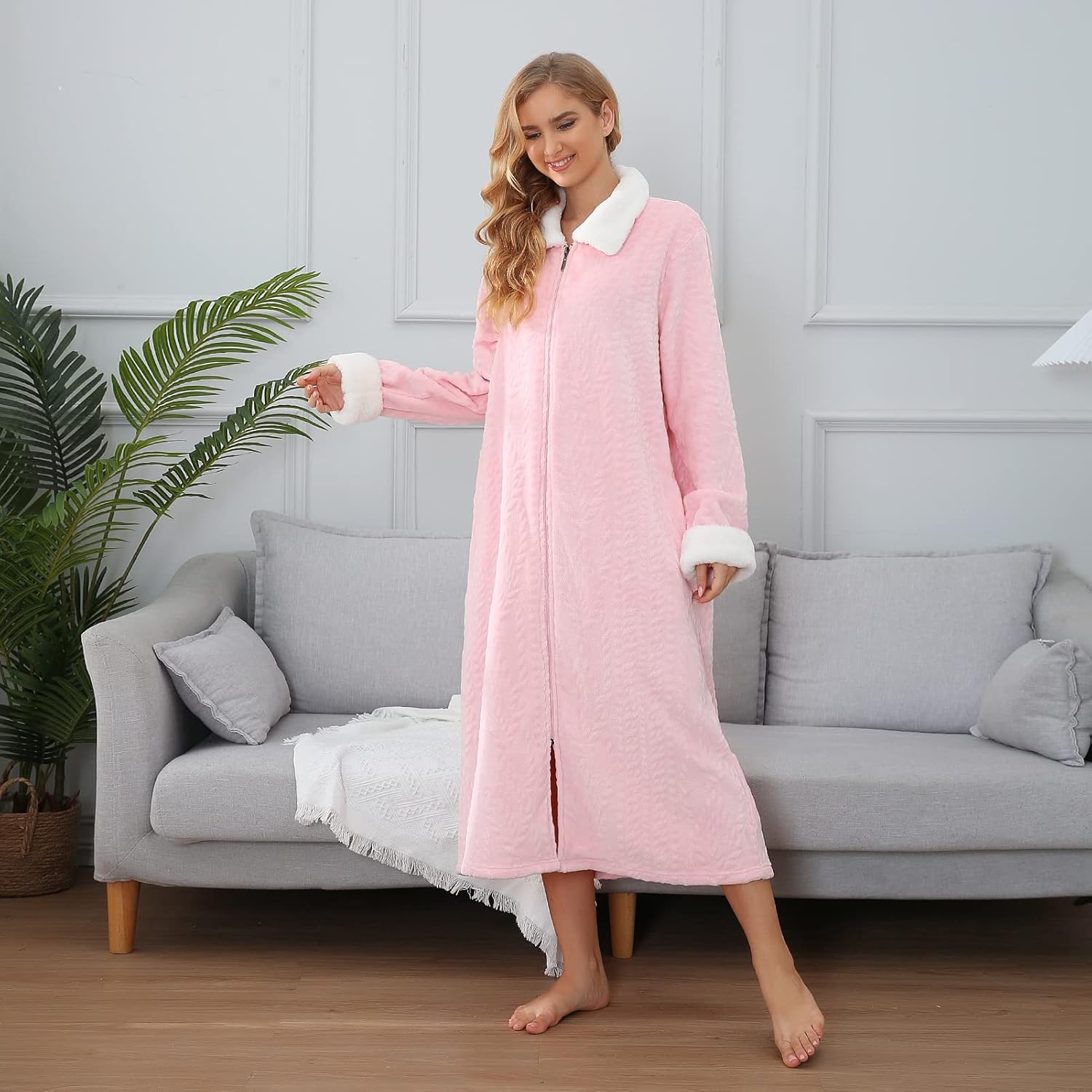 Richie House Women's Soft and Warm Fleece Robe with Zipper Size S-XL RHW2856