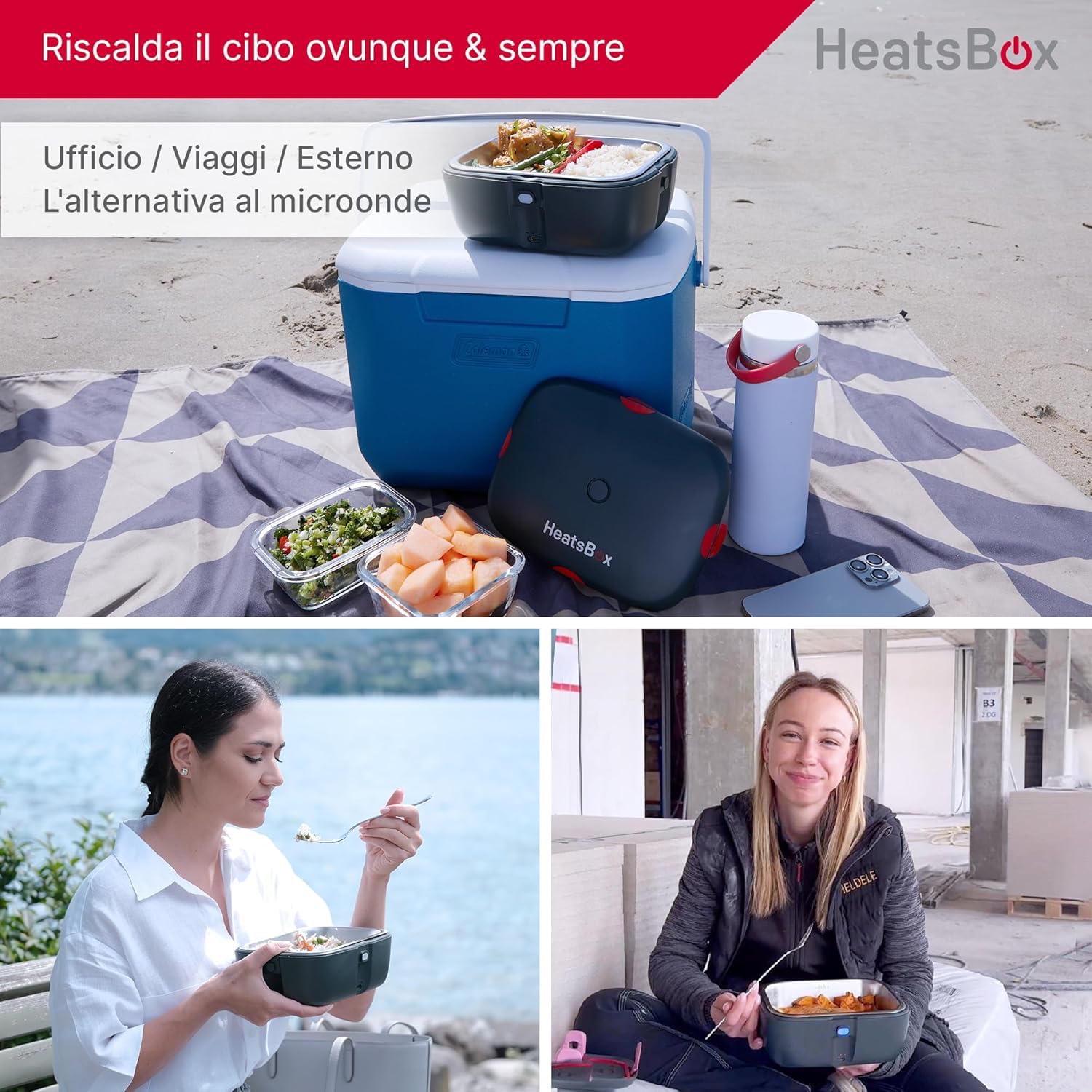 Faitron HeatsBox Go - Contenitore per il pranzo elettrico, per il riscaldamento degli alimenti, controllo tramite app, batteria integrata, ciotola in acciaio inox a tenuta stagna (925 ml), 100 Watt